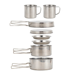 8-Piece Stainless Steel Camping Cookware Set – Pot, Pan, Plates & Cups for Outdoor Cooking