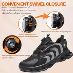 Men’s Lightweight Safety Shoes – Steel Toe, Puncture-Proof, Rotary Buckle Design