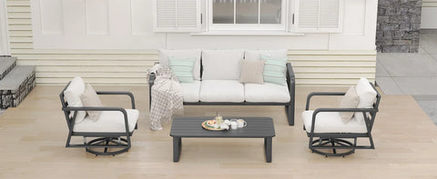 4-Piece Aluminum Patio Set – Swivel Rocking Chairs with Cushions & Conversation Table