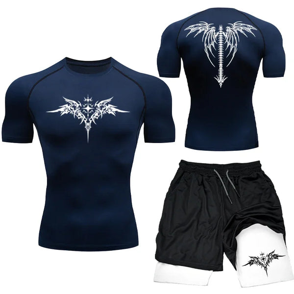 Men’s MMA Boxing Compression Set – Quick-Dry T-Shirt & Shorts 2PCS