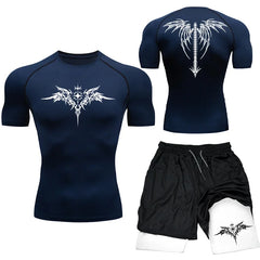 Men’s MMA Boxing Compression Set – Quick-Dry T-Shirt & Shorts 2PCS