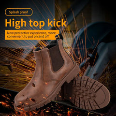 Men’s Waterproof Steel Toe Work Boots – Durable Leather Construction Shoes
