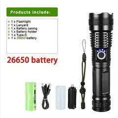 High Power LED Flashlight – Rechargeable Tactical Torch with USB Charging