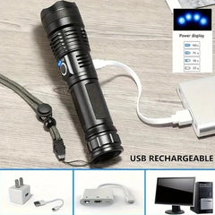 High Power LED Flashlight – Rechargeable Tactical Torch with USB Charging