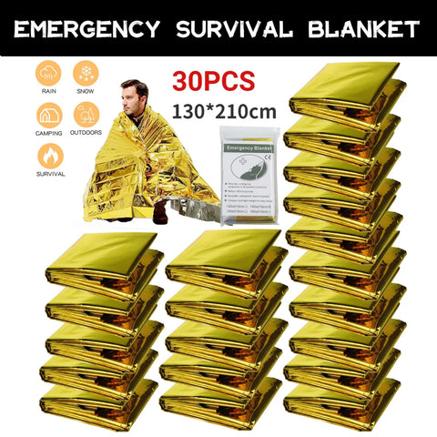5–30 Pack Emergency Thermal Blankets – Waterproof Foil Survival Blankets (130×210cm)