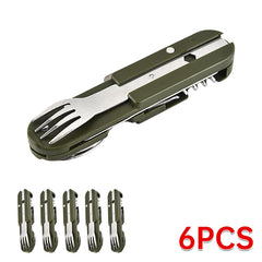 7-in-1 Camping Utensil Tool – Portable Stainless Steel Fork, Spoon, Knife & Opener Set