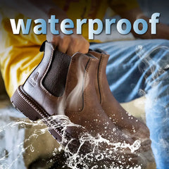 Men’s Waterproof Steel Toe Work Boots – Durable Leather Construction Shoes