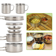 8-Piece Stainless Steel Camping Cookware Set – Pot, Pan, Plates & Cups for Outdoor Cooking