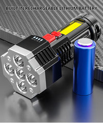 High-Power Rechargeable LED Flashlight – 7-LED Torch with COB Side Light