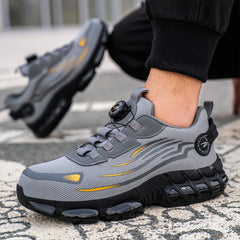Men Steel Toe Shoes Non Slip Rotary Button Safety Shoes Anti-Smash Sport Work Shoe Breathable Air Cushion Shoe For Outdoor Sport
