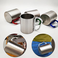 220ml Stainless Steel Camping Cup with Carabiner Handle – Portable Outdoor Travel Mug