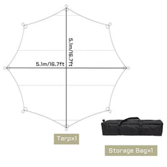 5.1x5.1m Large Waterproof Octagon Camping Tarp – Outdoor Sun Shelter Awning, Butterfly Tent Shade Canopy for Beach & Travel