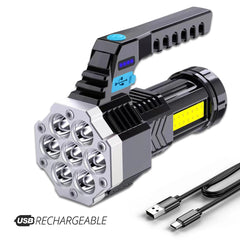 High-Power Rechargeable LED Flashlight – 7-LED Torch with COB Side Light