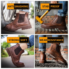 Men’s Waterproof Steel Toe Work Boots – Durable Leather Construction Shoes