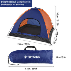 TOMSHOO 3-4 Person Lightweight Camping Tent – Outdoor Backpacking Tent with Rainfly for Family Hiking, Beach, Fishing