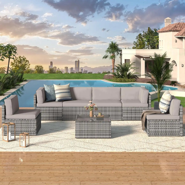 Outdoor Sectional Furniture Set – Patio Sofa & Chair Set with Cushions