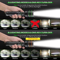 Long-Range LED Spotlight Flashlight – Waterproof Zoom Tactical Torch with Type-C Charging
