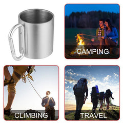 220ml Stainless Steel Camping Cup with Carabiner Handle – Portable Outdoor Travel Mug