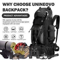 90L Waterproof Hiking Backpack – Large Capacity Trekking & Camping Rucksack for Men