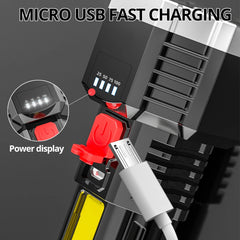 High-Power Rechargeable LED Flashlight – 7-LED Torch with COB Side Light