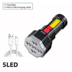 High-Power Rechargeable LED Flashlight – 7-LED Torch with COB Side Light