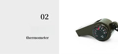3-in-1 Emergency Survival Whistle – With Compass & Thermometer, Army Green Outdoor Tool  Bullet Point Description: