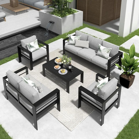 7-Piece Aluminum Patio Furniture Set – Outdoor Sectional Sofa with Cushions & Coffee Table