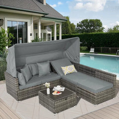 6-Piece Patio Furniture Set – Outdoor Sectional Sofa with Canopy & Adjustable Backrest