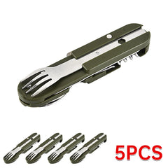 7-in-1 Camping Utensil Tool – Portable Stainless Steel Fork, Spoon, Knife & Opener Set
