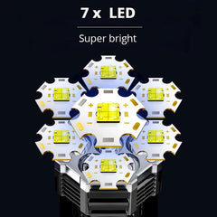 High-Power Rechargeable LED Flashlight – 7-LED Torch with COB Side Light