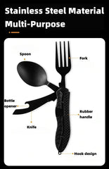 Portable Camping Utensil Set – Foldable Stainless Steel Fork, Spoon, Knife & Bottle Opener