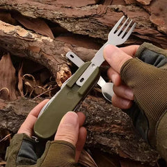 7-in-1 Camping Utensil Tool – Portable Stainless Steel Fork, Spoon, Knife & Opener Set