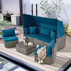 6-Piece Patio Furniture Set – Outdoor Sectional Sofa with Canopy & Adjustable Backrest