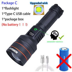 Long-Range LED Spotlight Flashlight – Waterproof Zoom Tactical Torch with Type-C Charging