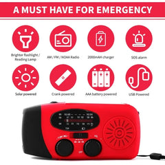 Multifunctional Emergency Radio – Hand Crank, Solar, Power Bank, NOAA/FM/AM