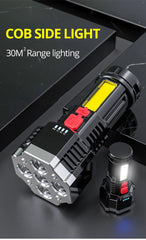 High-Power Rechargeable LED Flashlight – 7-LED Torch with COB Side Light