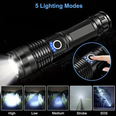 High Power LED Flashlight – Rechargeable Tactical Torch with USB Charging