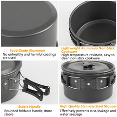 Camping Cooking set Camping Cookware Travel Tableware Outdoor Picnic Set Teapot For 2-3 Peaple Non-stick pots assorted sets