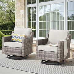 6-Piece Outdoor Patio Furniture Set – High-Back Sectional with Wicker Swivel Rocker Chairs