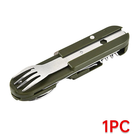 7-in-1 Camping Utensil Tool – Portable Stainless Steel Fork, Spoon, Knife & Opener Set