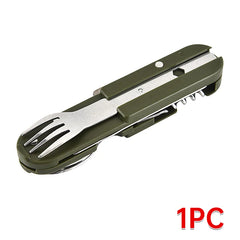 7-in-1 Camping Utensil Tool – Portable Stainless Steel Fork, Spoon, Knife & Opener Set