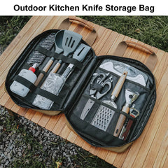 Camping Cooking Utensils Set Bag with Handle Camping Tool Storage Bag for Knife Fork Spoon for Outdoor Barbecue Camping Cooking
