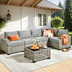Weaxty 10-Piece Outdoor Patio Set – Wicker Sectional Sofa with Swivel Rocking Chair