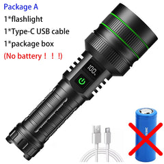 Long-Range LED Spotlight Flashlight – Waterproof Zoom Tactical Torch with Type-C Charging