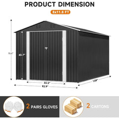 8x12 FT Metal Outdoor Storage Shed – Heavy-Duty Garden Tool Shed with Reinforced Frame