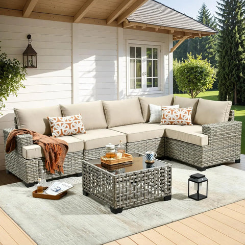 Weaxty 10-Piece Outdoor Patio Set – Wicker Sectional Sofa with Swivel Rocking Chair