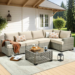 Weaxty 10-Piece Outdoor Patio Set – Wicker Sectional Sofa with Swivel Rocking Chair