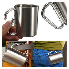 220ml Stainless Steel Camping Cup with Carabiner Handle – Portable Outdoor Travel Mug