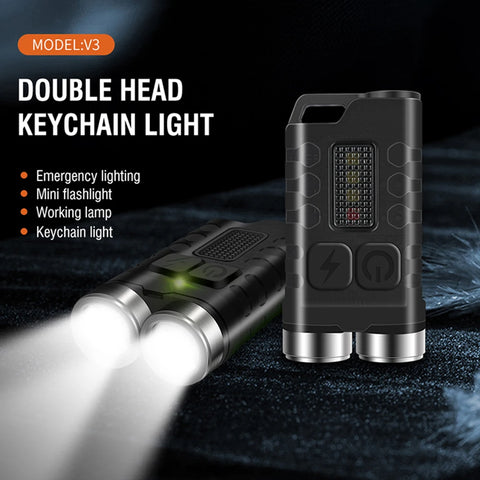 Multi-function Portable Mini Keychain Light Led High Bright Flashlight Dual Light Source Outdoor Camping Fishing Tool Head Lamp