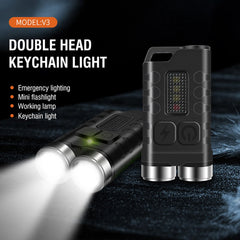 Multi-function Portable Mini Keychain Light Led High Bright Flashlight Dual Light Source Outdoor Camping Fishing Tool Head Lamp